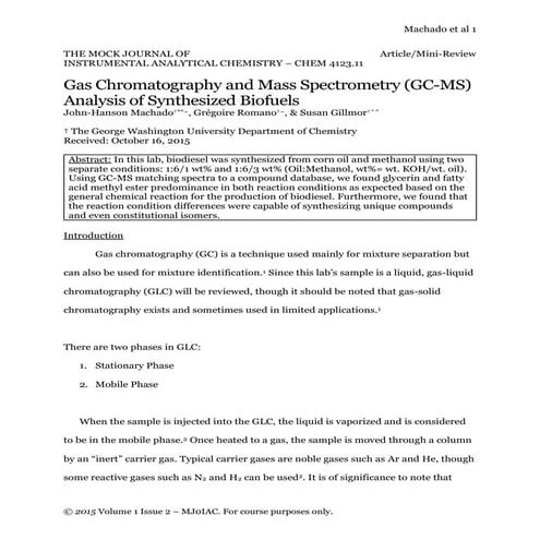Machado - REPORT GC-MS Biofuels | PDF