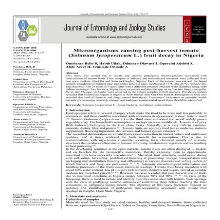 Microorganisms causing post-harvest tomato (Solanum lycopersicum L.) fruit de...