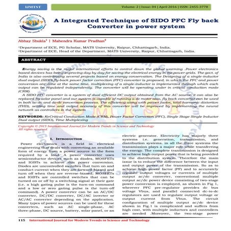 A Integrated Technique of SIDO PFC Fly back Converter in power system