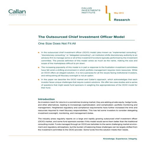 The Outsourced Chief Investment Officer Model: One Size Does Not Fit All