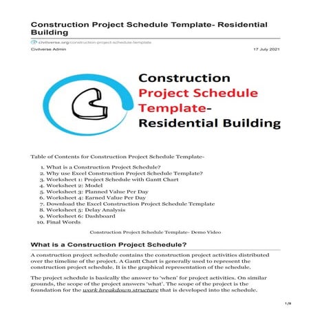 Construction Project Schedule Template- Residential Building