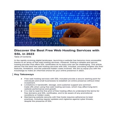 Discover the Best Free Web Hosting Services with SSL in 2023