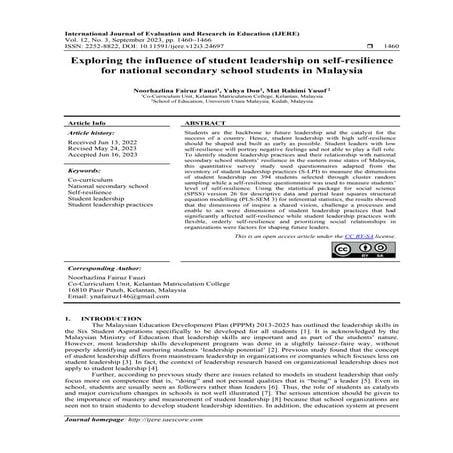 Exploring the influence of student leadership on self-resilience for ...