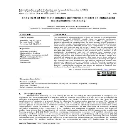 The effect of the mathematics instruction model on enhancing mathematical thi...
