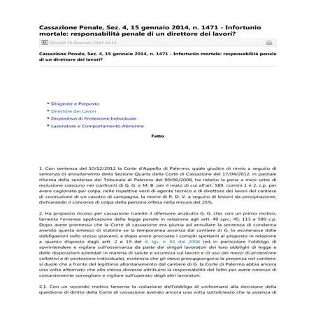 33   infortunio mortale responsabilità penale di un direttore dei lavori