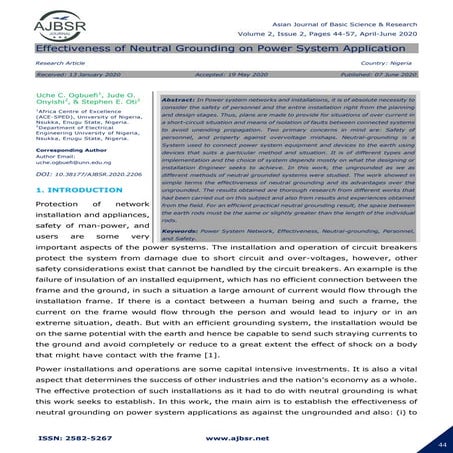 Effectiveness of Neutral Grounding on Power System Application