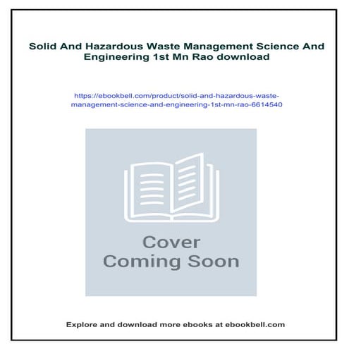 Solid And Hazardous Waste Management Science And Engineering 1st Mn Rao ...