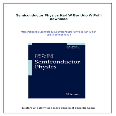 Semiconductor Physics Karl W Ber Udo W Pohl