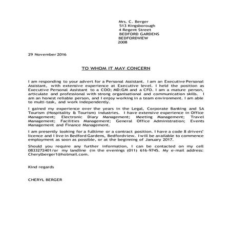Job Application Letter November 2016 final | DOCX