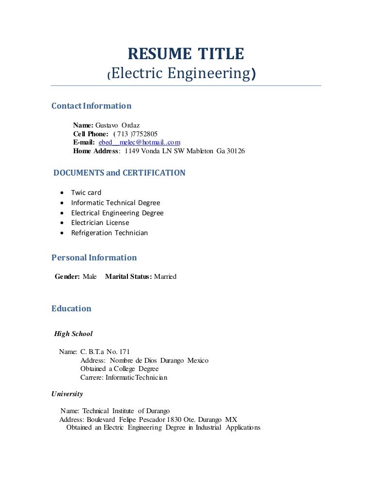 resume title profesional engineering good name for resumes