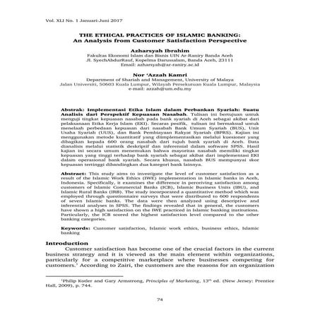 The Ethical Practices of Islamic Banking: A Study from Customer Satisfaction ...