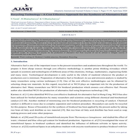 Recycling Technology - A Cost Effective Approach for the Synthesis of Alterna...