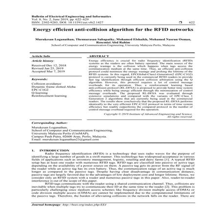 Energy efficient anti-collision algorithm for the RFID networks