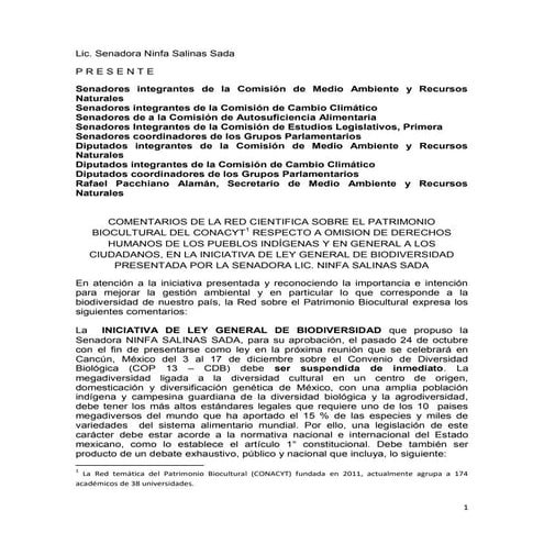 Pronunciamiento de la Red Temática del Patrimonio Biocultural sobre la Ley Ge...