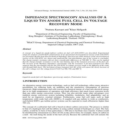 IMPEDANCE SPECTROSCOPY ANALYSIS OF A LIQUID TIN ANODE FUEL CELL IN VOLTAGE RE...
