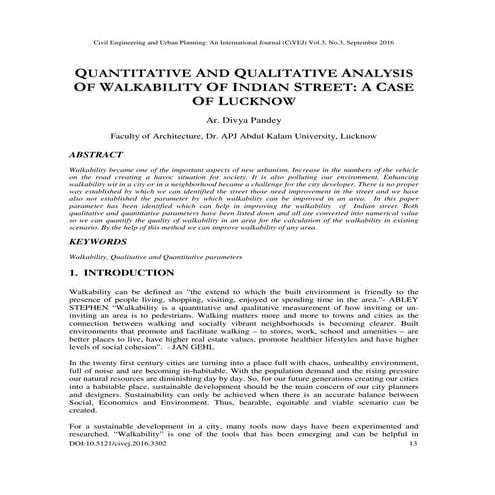 QUANTITATIVE AND QUALITATIVE ANALYSIS OF WALKABILITY OF INDIAN STREET: A CASE...