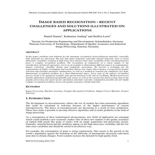 IMAGE BASED RECOGNITION - RECENT CHALLENGES AND SOLUTIONS ILLUSTRATED ON APPL...