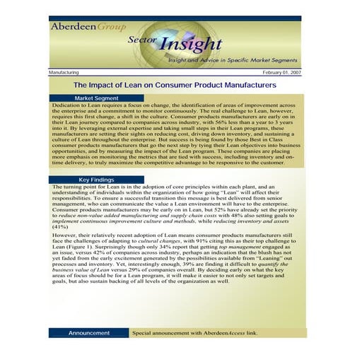 The Impact of Lean on Consumer Product Manufacturers
