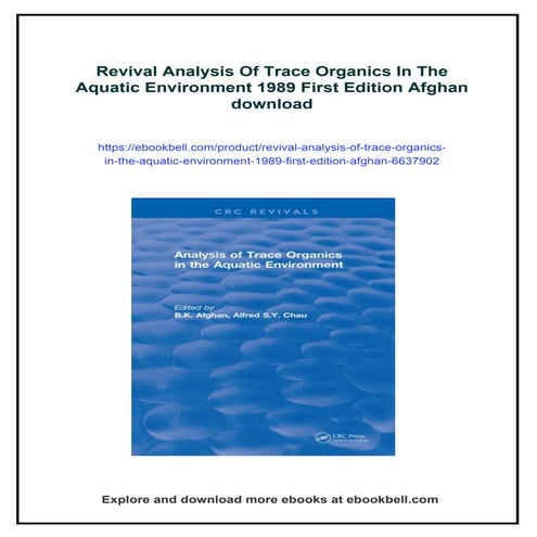 Revival Analysis Of Trace Organics In The Aquatic Environment 1989 ...