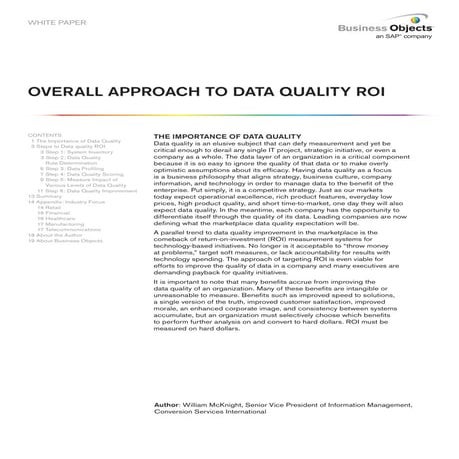Overall Approach to Data Quality ROI