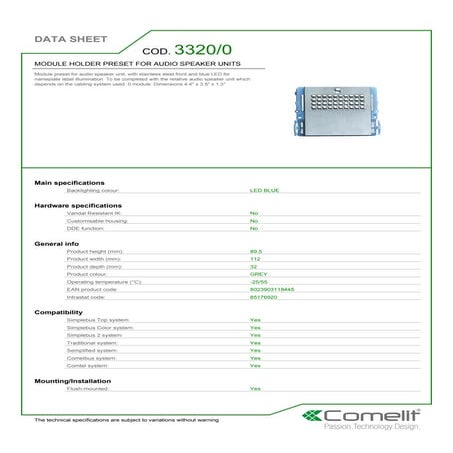Comelit 3320/0 Data Sheet | PDF