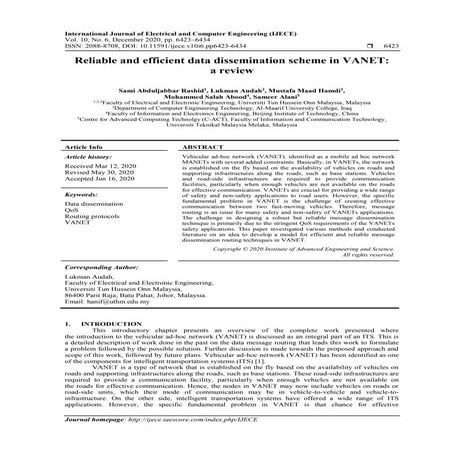 Reliable and efficient data dissemination scheme in VANET:  a review 