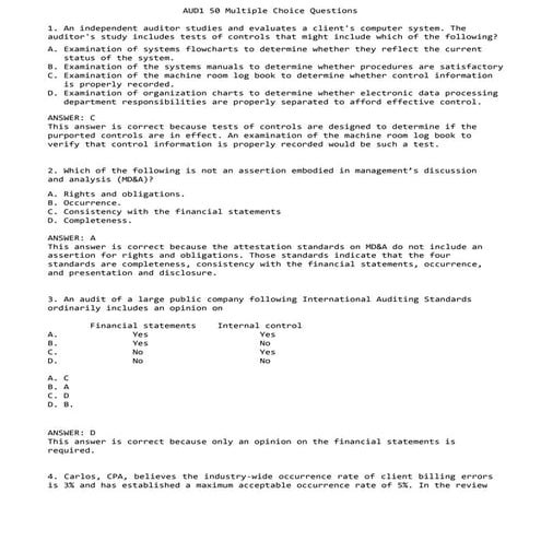 Comprehensive AUD1 CPA Exam Practice Questions and Answers | PDF