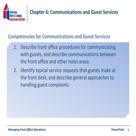 Chapter 6: Communications & Guest Services