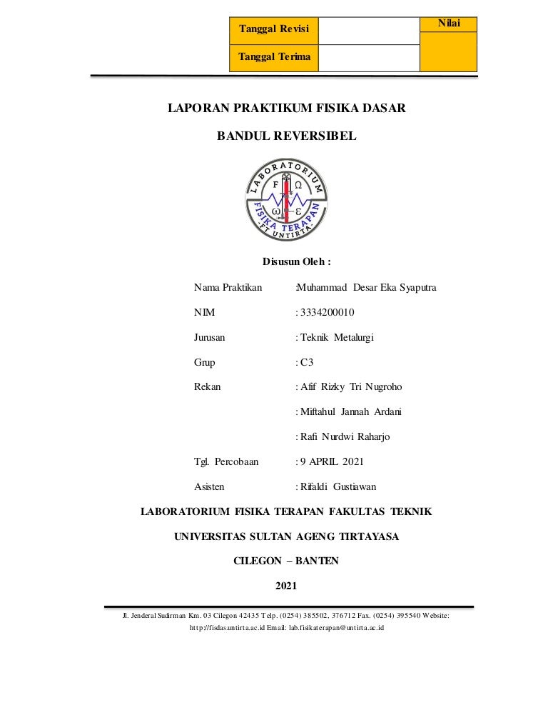 LAPORAN PRAKTIKUM FISIKA DASAR BANDUL REVERSIBLE