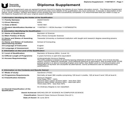 Teesside Diploma Supplement