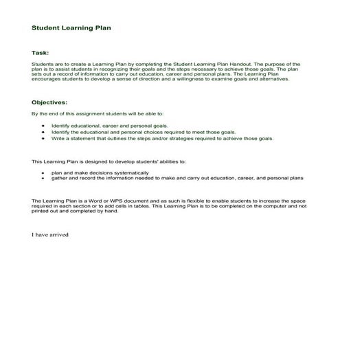 Student Learning Plan
