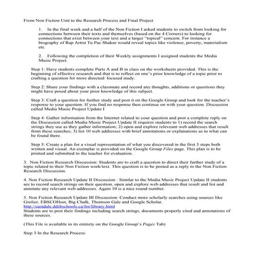 From Non Fiction Unit to the Research Process and Final Project