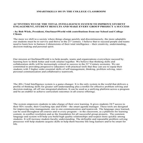 SMARTSKILLS 101 IN THE COLLEGE CLASSROOM