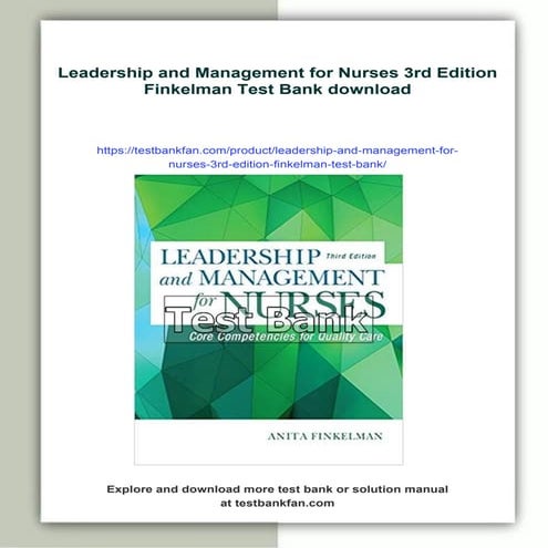 Leadership and Management for Nurses 3rd Edition Finkelman Test Bank | PDF