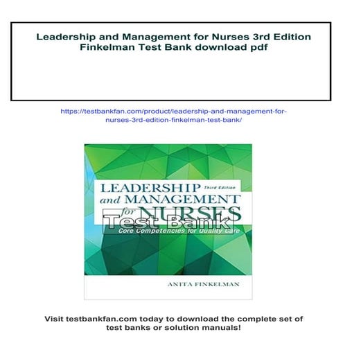 Leadership and Management for Nurses 3rd Edition Finkelman Test Bank | PDF