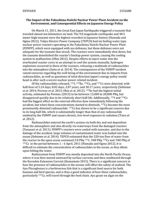 The Impact of the Fukushima Daiichi Nuclear Power Plant Accident on the Envir...