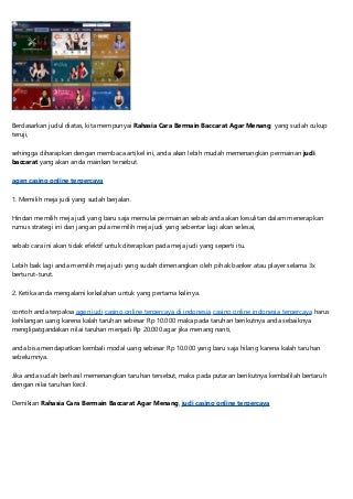 Rahasia Cara Bermain Baccarat Agar Menang