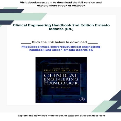 Clinical Engineering Handbook 2nd Edition Ernesto Iadanza (Ed.) | PDF