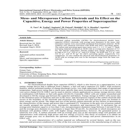 Meso- and Microporous Carbon Electrode and Its Effect on the  Capacitive, Ene...