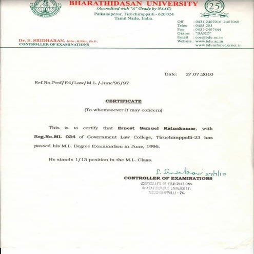 Topper in Masters'in Law