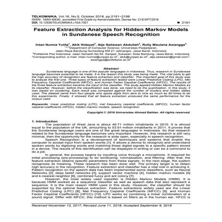Feature Extraction Analysis for Hidden Markov Models in Sundanese Speech Reco...