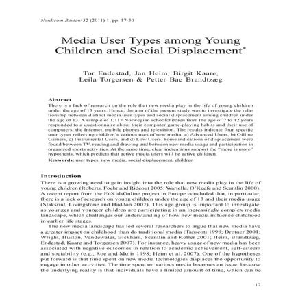 Media user types among young children and social displacement