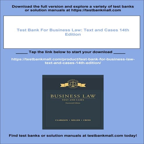 Test Bank For Business Law: Text and Cases 14th Edition