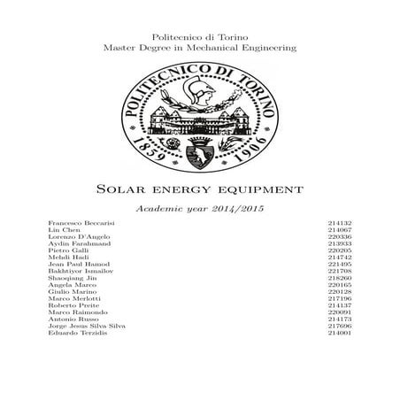 Solar Energy Equipment: Design of a solar plant for a building