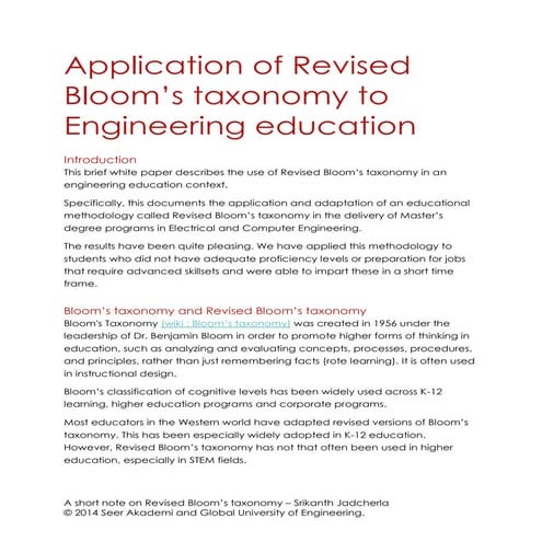 Application of Revised Bloom