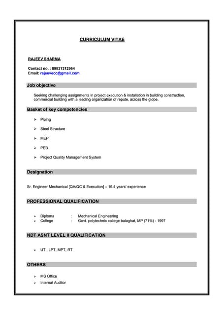Rajeev Sharma Resume 2017
