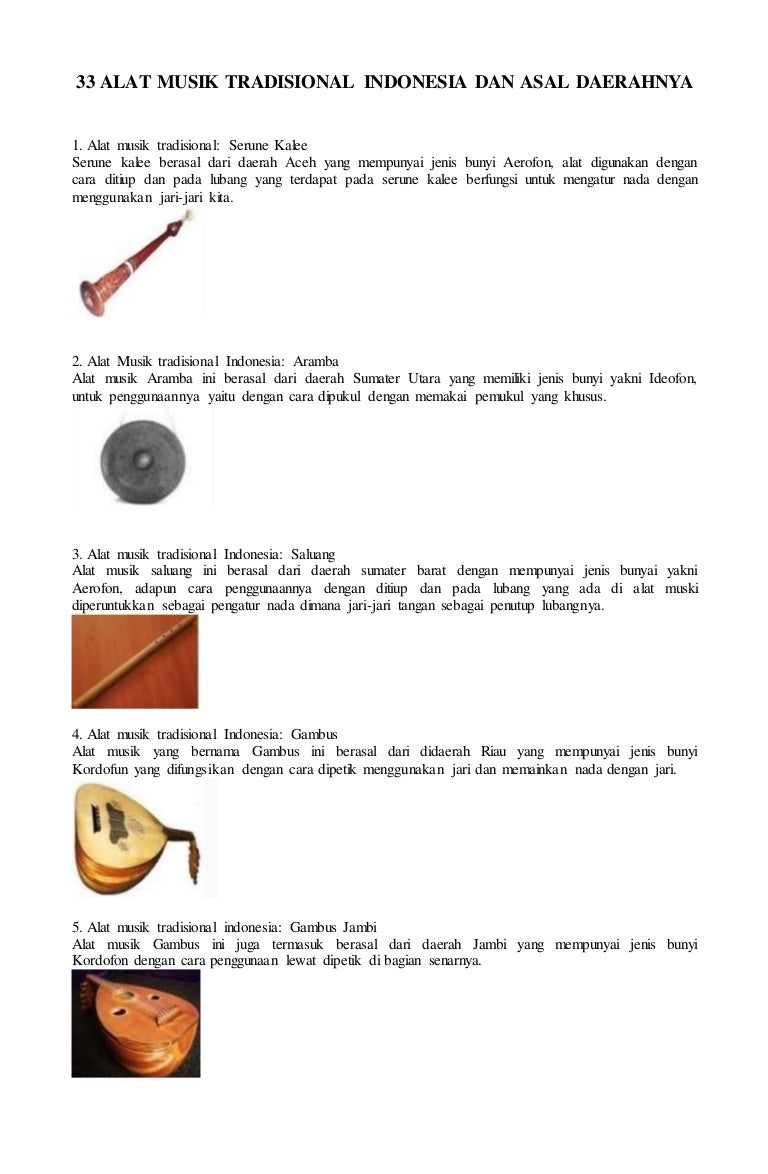 Alat musik tradisional dan asalnya