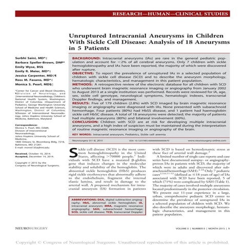 Unruptured intracranial aneurysms in children with SCD