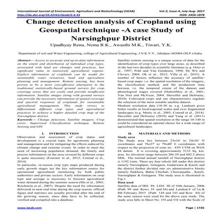Change detection analysis of Cropland using Geospatial technique -A case Stud...