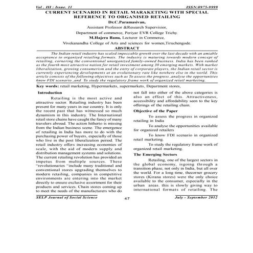 Current scenario in retail marketing with special reference to organised reta...